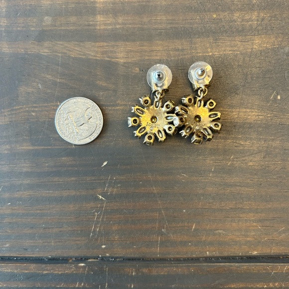 J.Crew Blue Dangle Statement Earrings Rhinestones Gold Tone Festive Holiday - Picture 6 of 8